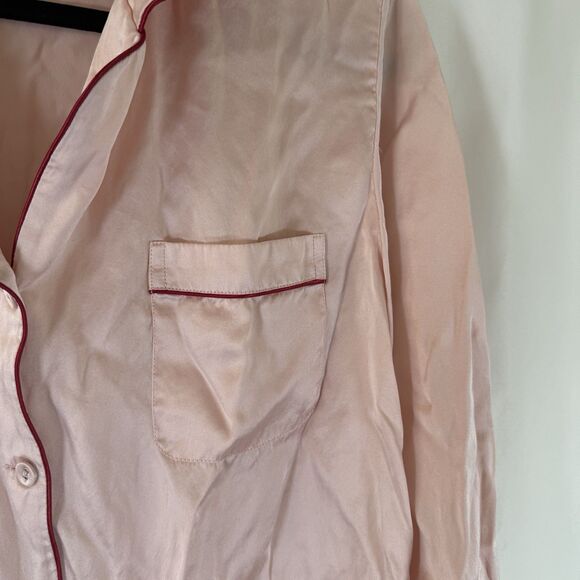 Silk Silky Sleep Top Women's Small Pink Button Up Long Sleeve 100% Silk Sleep - Picture 4 of 10